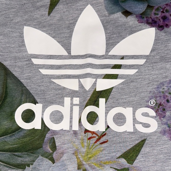 adidas Gray Short-Sleeve Tee with White Logo and Floral Print - Picture 3 of 9